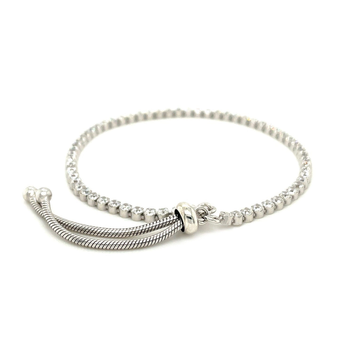 Adjustable Tennis Style Bracelet with Cubic Zirconia in Sterling Silver Bids.com