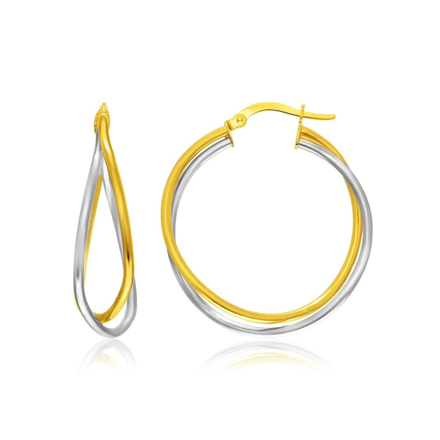 14k Two-Tone Gold Interlaced Double Row Earrings Bids.com