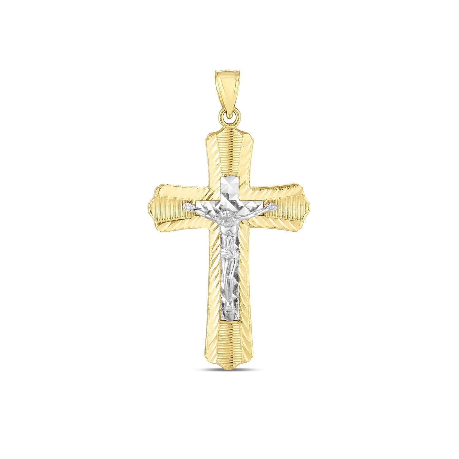 14k Two Tone Gold High Polish Diamond Cut Cross Pendant Bids.com