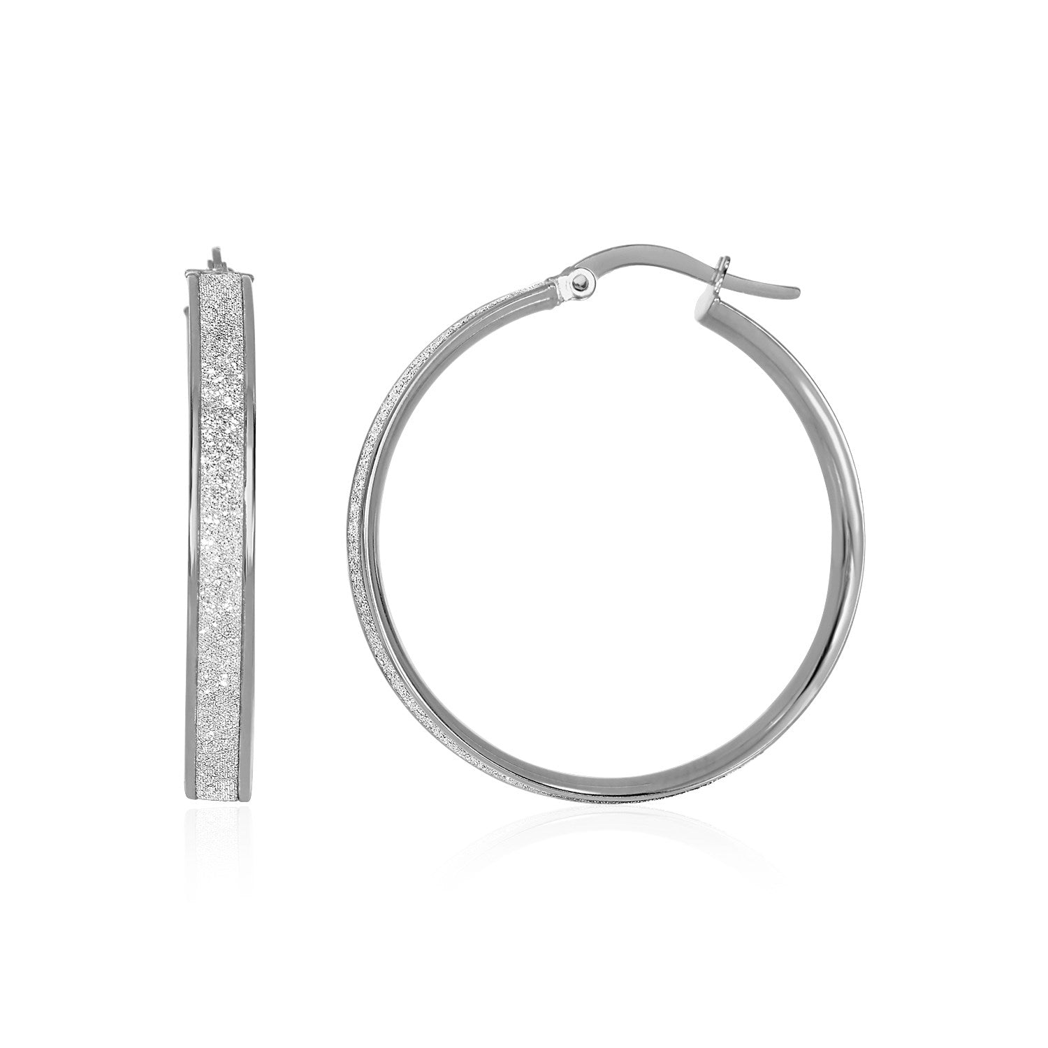 14k White Tone Gold Hoop Style Earrings with Center Glitter Look Design Bids.com