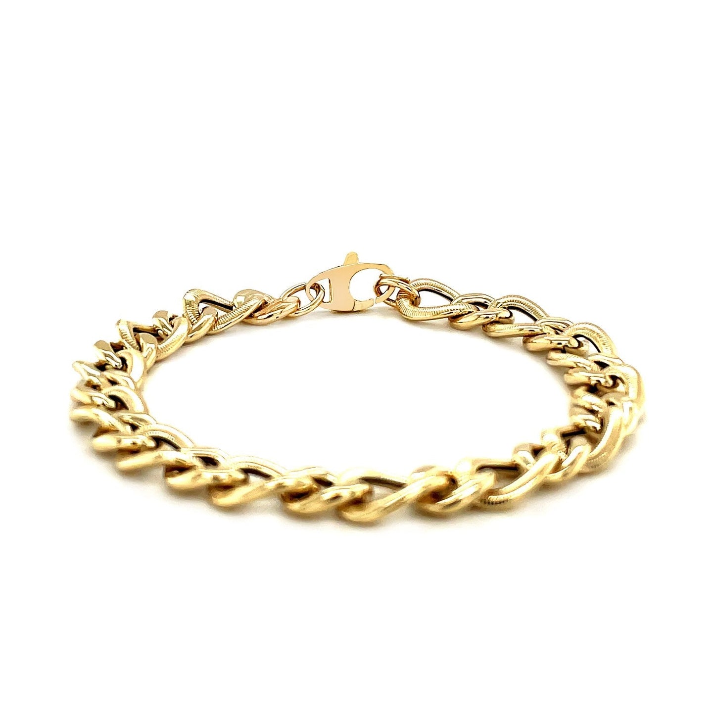 14k Yellow Gold Curb Chain Design with Diamond Cuts Bracelet Bids.com