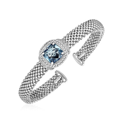 Popcorn Texture Cuff Bangle with Blue Topaz and Diamonds in Sterling Silver Bids.com