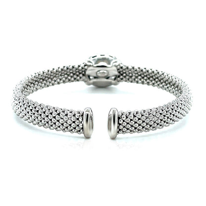 Popcorn Texture Cuff Bangle with Blue Topaz and Diamonds in Sterling Silver Bids.com