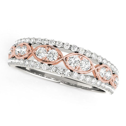 14k White And Rose Gold Doulbe Diamond Infinity Design Band (3/8 cttw) Bids.com