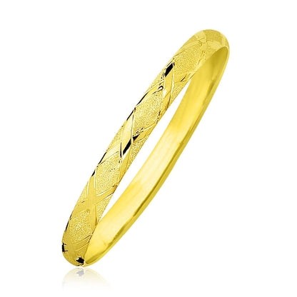 10k Yellow Gold Slender Diamond Pattern Textured Bangle Bids.com