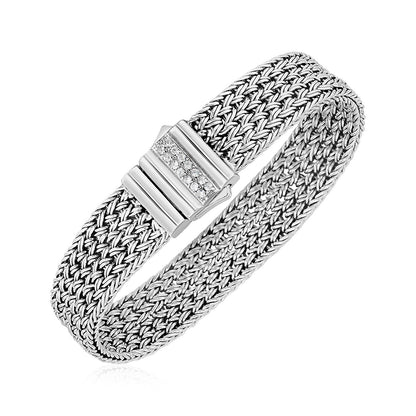 Woven Rope Bracelet with White Sapphire Accented Clasp in Sterling Silver Bids.com