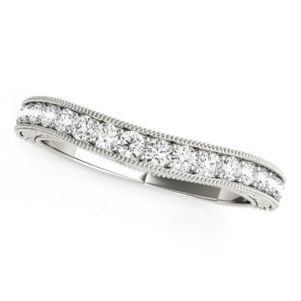 14k White Gold Bead Border Curved Diamond Wedding Ring (1/4 cttw) Bids.com
