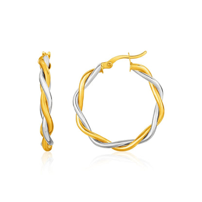 Two-Tone Twisted Wire Round Hoop Earrings in 10k Yellow and White Gold Bids.com