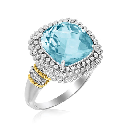 18k Yellow Gold & Sterling Silver Sky Blue Topaz and Diamond Popcorn Ring Bids.com