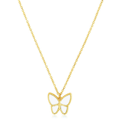 14k Yellow Gold High Polish Butterfly Peral Paste Necklace Bids.com