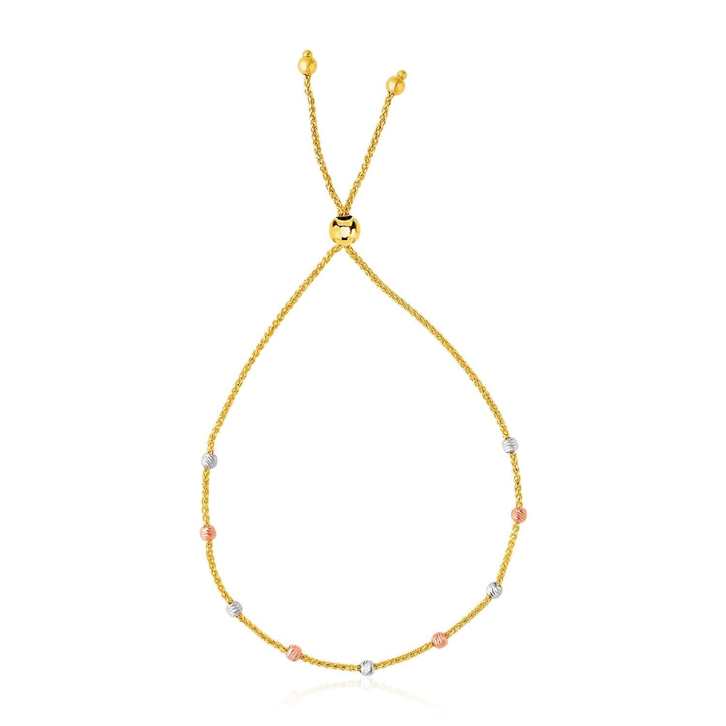 14k Tri-Color Gold Textured Bead Station Lariat Bracelet Bids.com