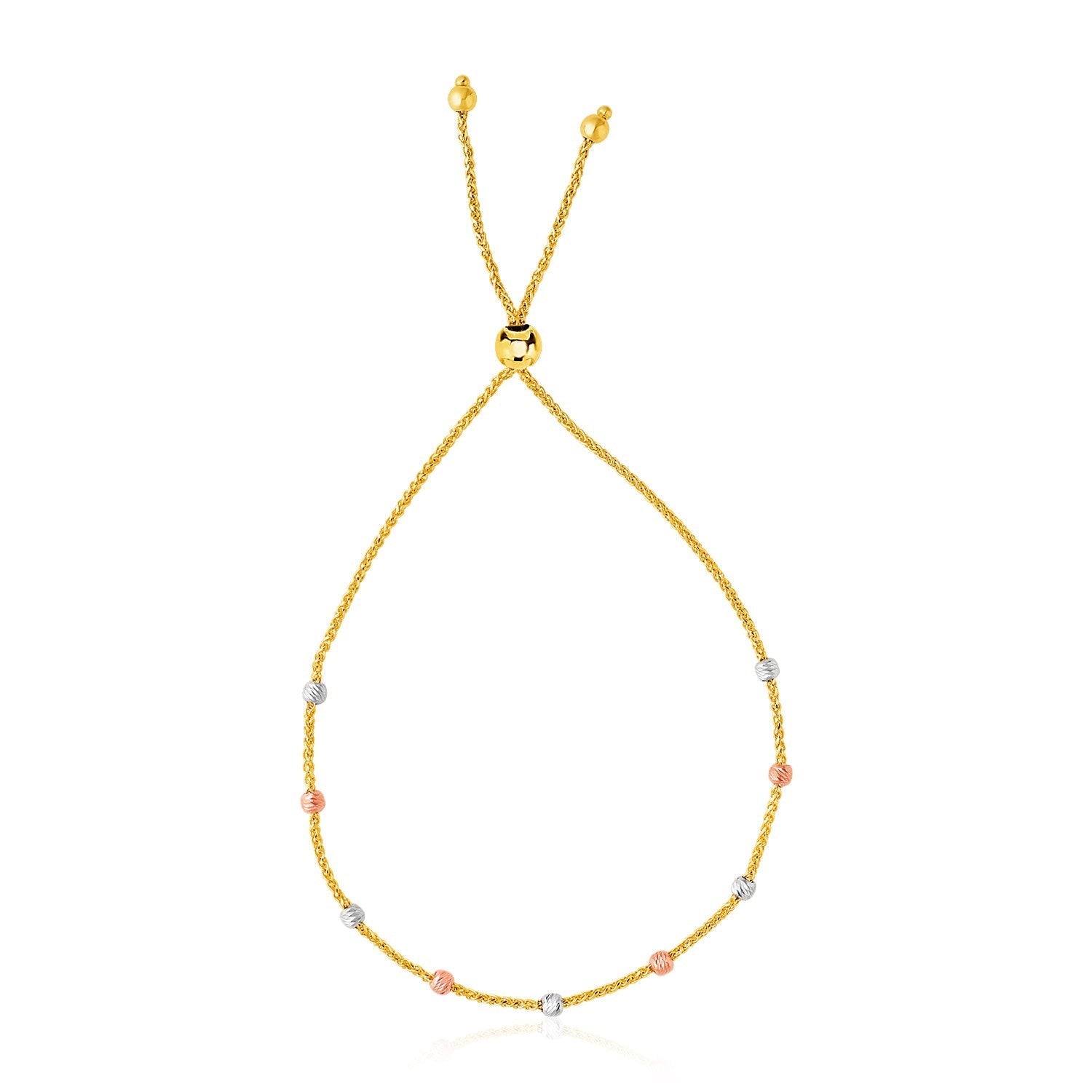 14k Tri-Color Gold Textured Bead Station Lariat Bracelet Bids.com