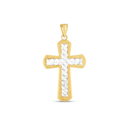 14k Two Tone Gold High Polish Diamond Cut Cross Pendant Bids.com