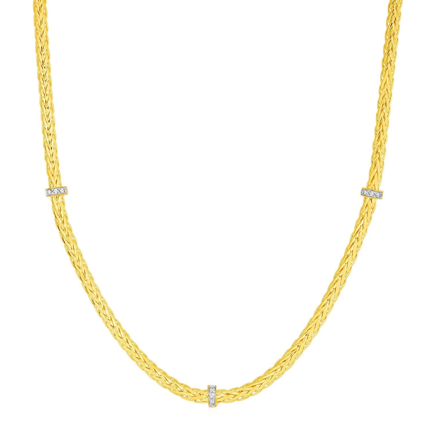 Woven Rope Necklace with Diamond Accents in 14k Yellow Gold Bids.com