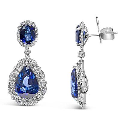 18K White Gold Blue Sapphire 2 3/4 Cttw Diamond Halo Drop Dangle Earring (G-H Color, SI1-SI2 Clarity) Bids.com