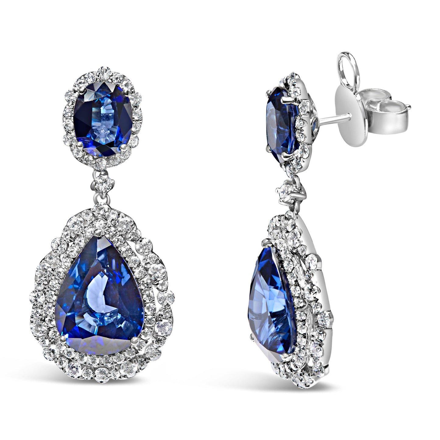 18K White Gold Blue Sapphire 2 3/4 Cttw Diamond Halo Drop Dangle Earring (G-H Color, SI1-SI2 Clarity) Bids.com