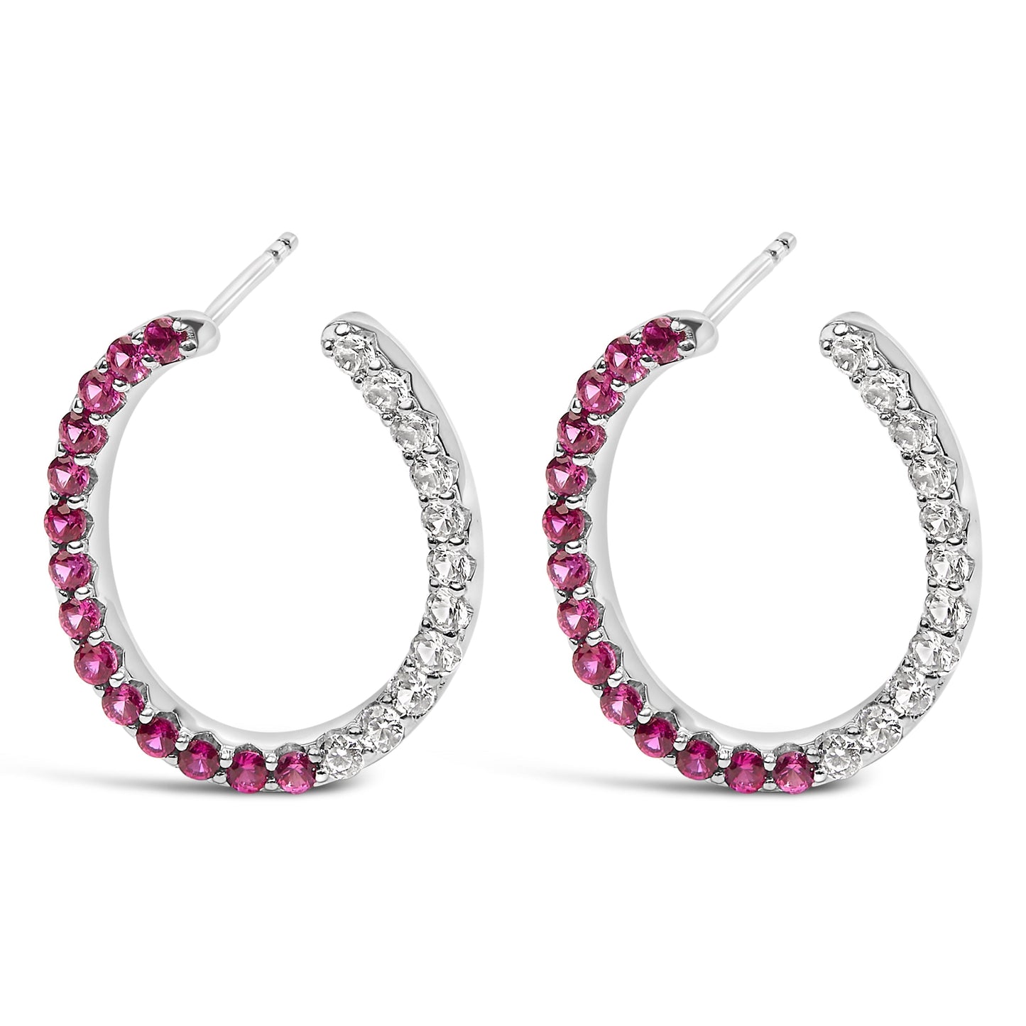 Sterling Silver Lab Created Ruby and White Sapphire Hoop Earrings Bids.com