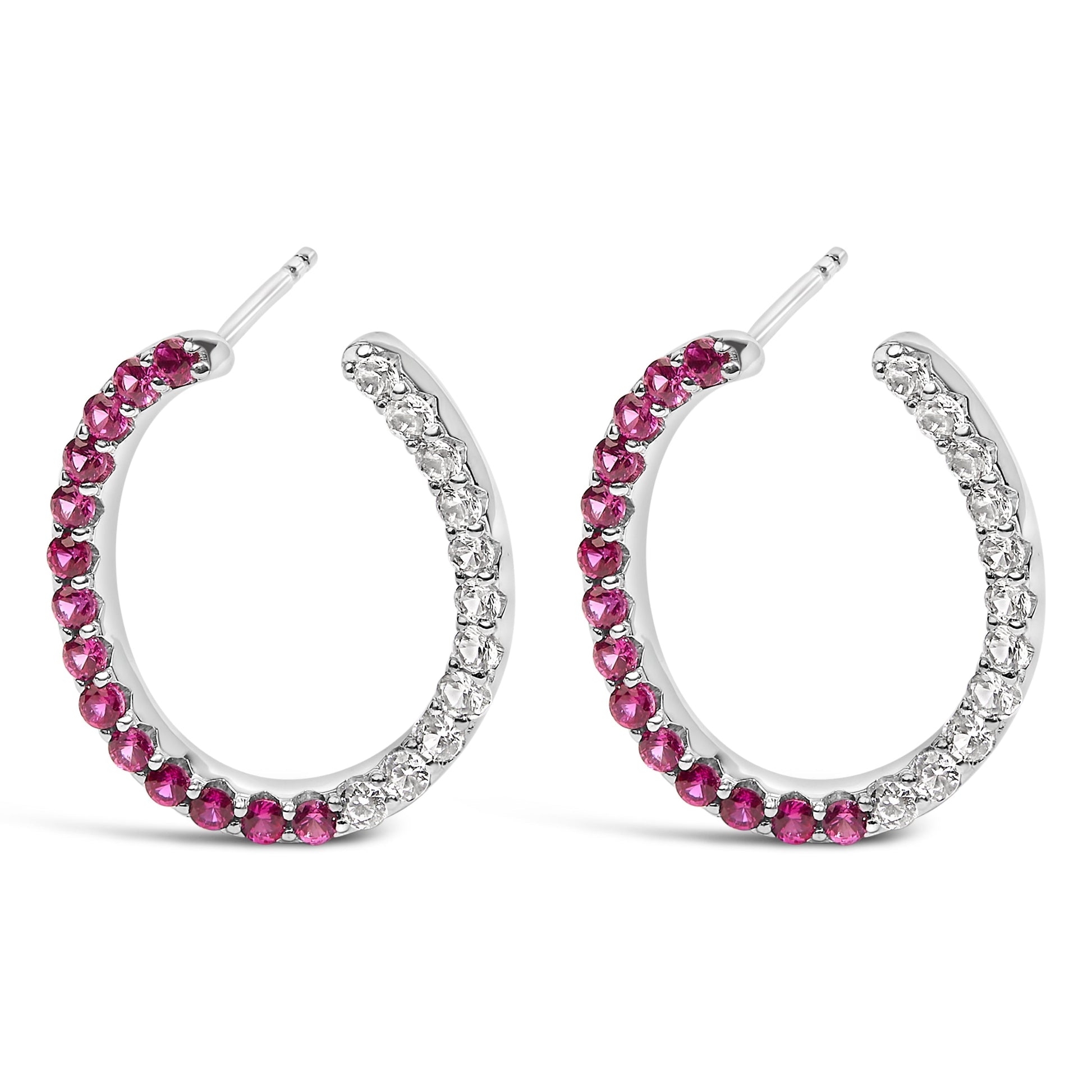 Sterling Silver Lab Created Ruby and White Sapphire Hoop Earrings Bids.com