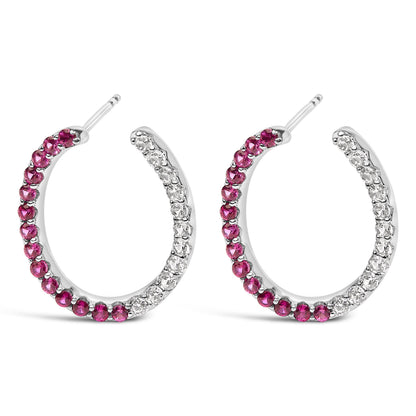 Sterling Silver Lab Created Ruby and White Sapphire Hoop Earrings Bids.com