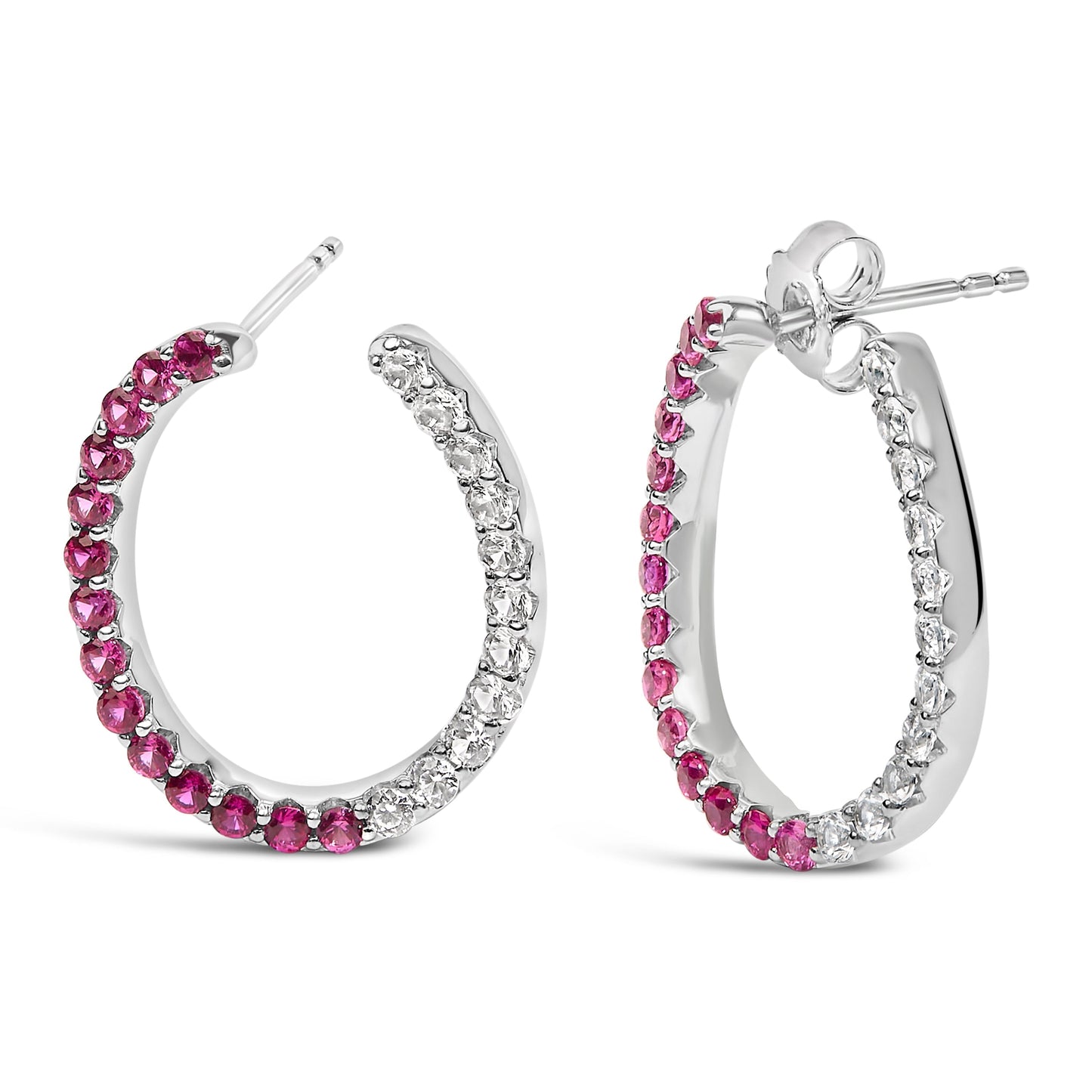 Sterling Silver Lab Created Ruby and White Sapphire Hoop Earrings Bids.com