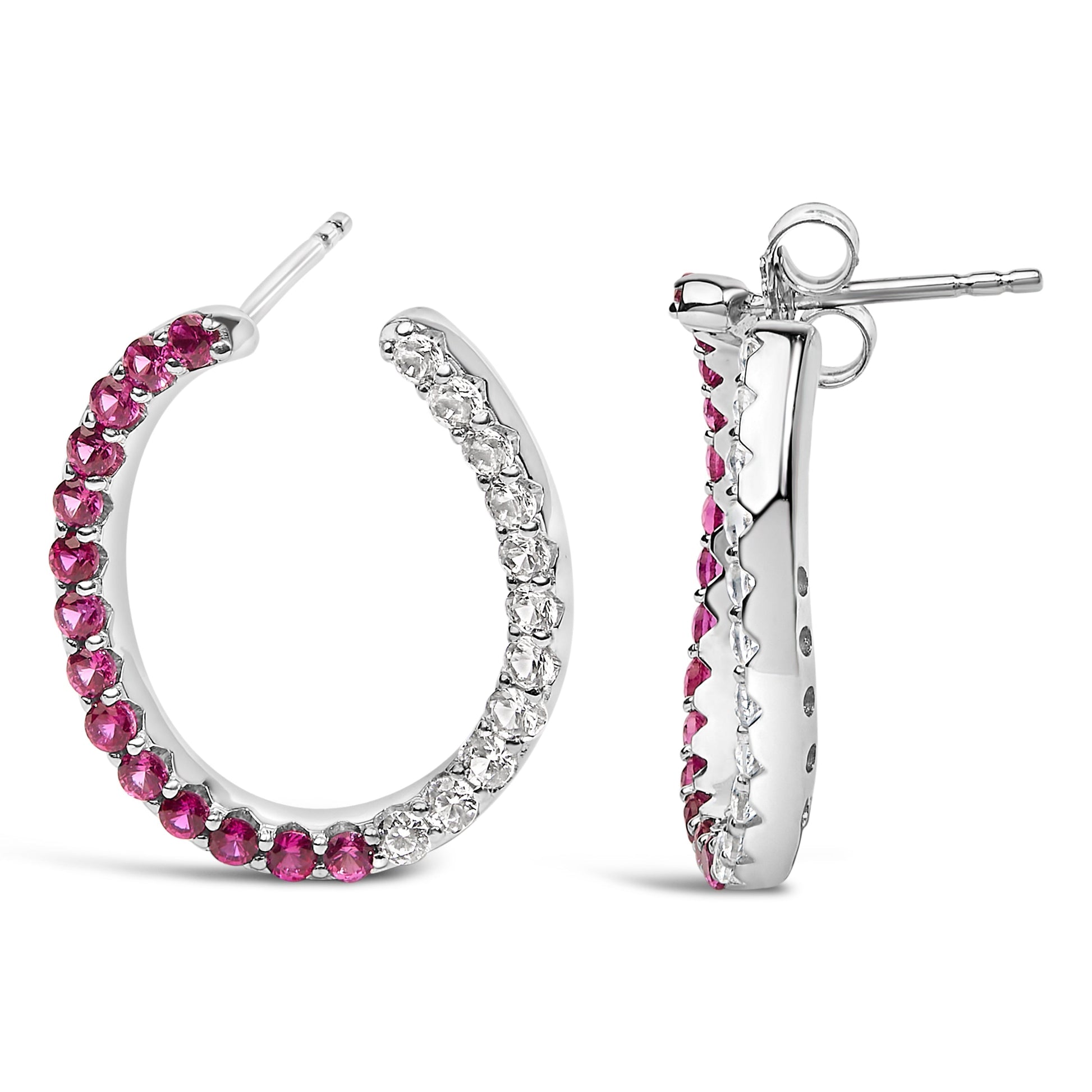 Sterling Silver Lab Created Ruby and White Sapphire Hoop Earrings Bids.com