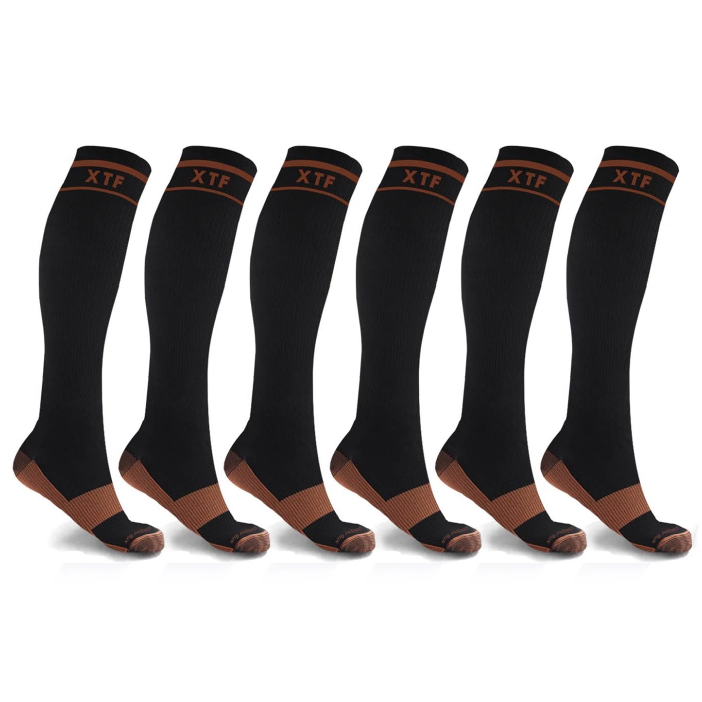 6-Pairs: Unisex Copper-Infused Knee High Compression Socks DailySale