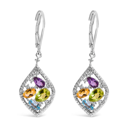 Sterling Silver Diamond Accent Multi Stone Rhombus Drop Earrings Bids.com