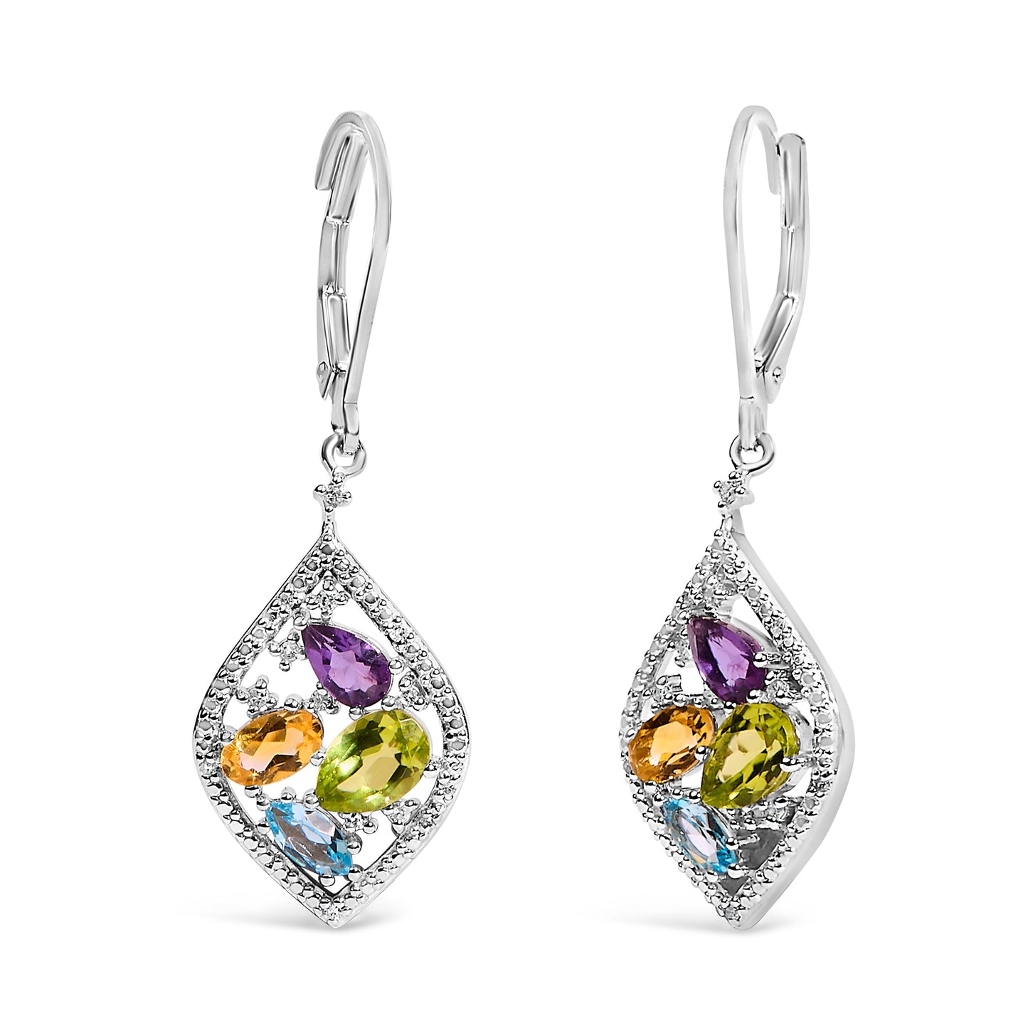 Sterling Silver Diamond Accent Multi Stone Rhombus Drop Earrings Bids.com