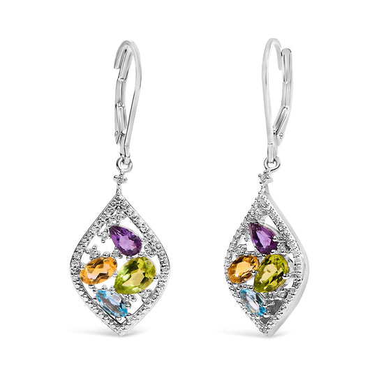 Sterling Silver Diamond Accent Multi Stone Rhombus Drop Earrings Bids.com