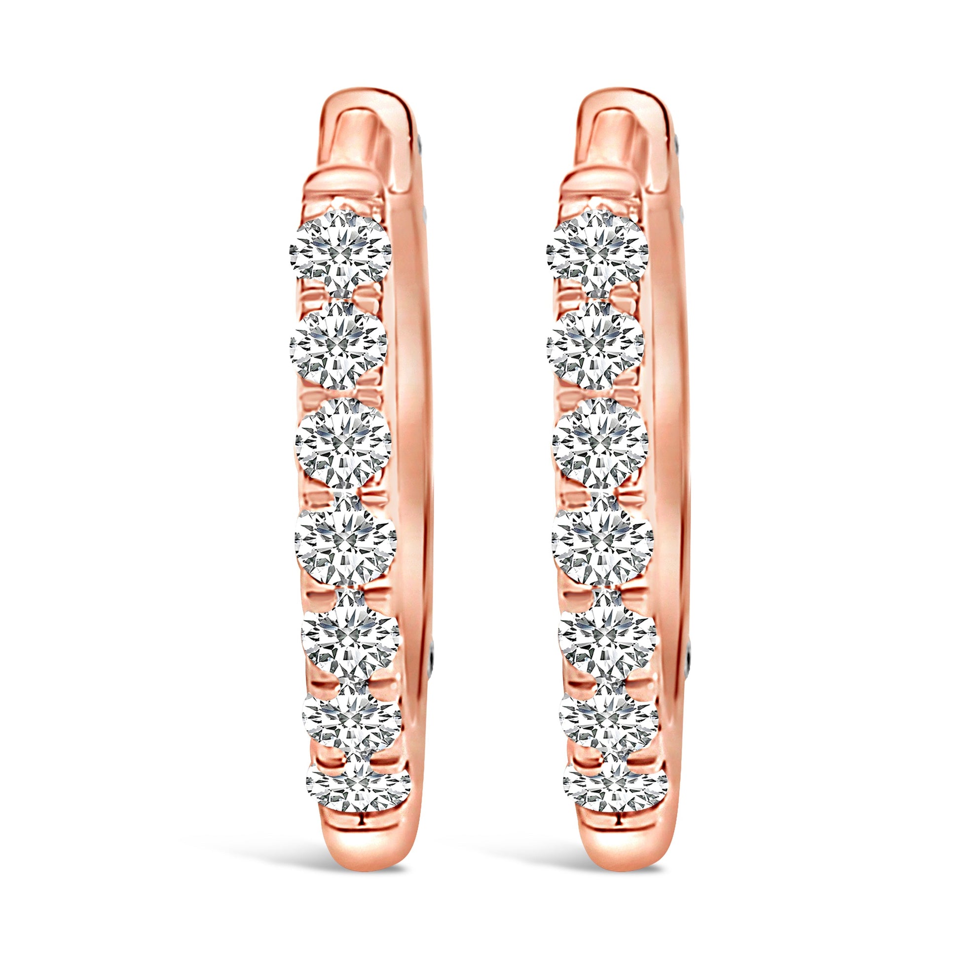 10K Rose Gold 1/4 Cttw Diamond Double Sided Huggie Hoop Earrings Bids.com