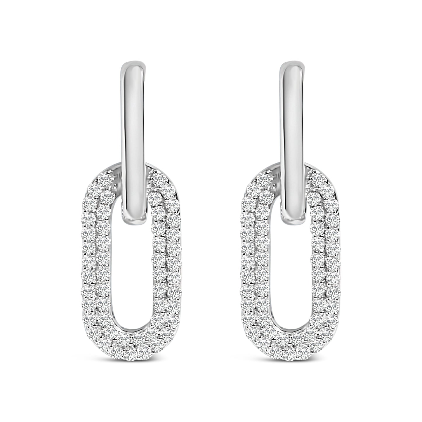 10K White Gold 1/2 Cttw Lab Grown Diamond Dangling Paperclip Drop Earrings Bids.com