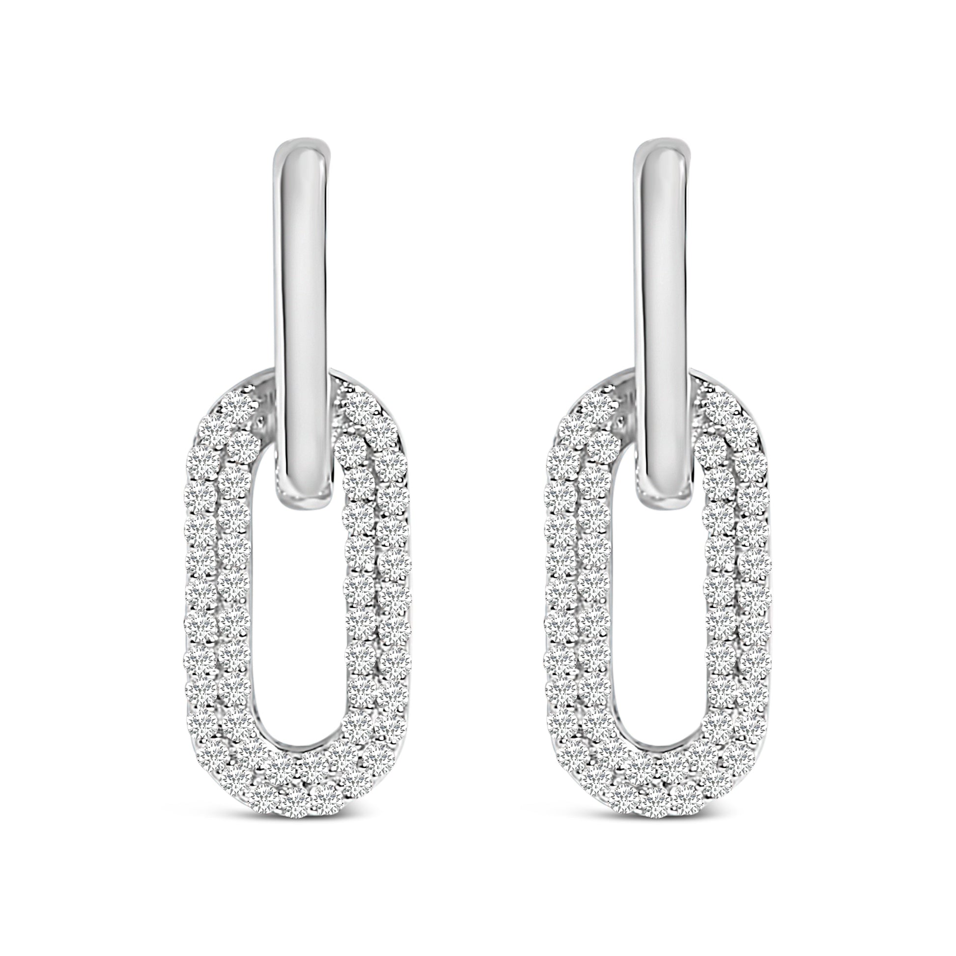 10K White Gold 1/2 Cttw Lab Grown Diamond Dangling Paperclip Drop Earrings Bids.com