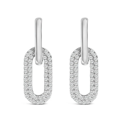 10K White Gold 1/2 Cttw Lab Grown Diamond Dangling Paperclip Drop Earrings Bids.com
