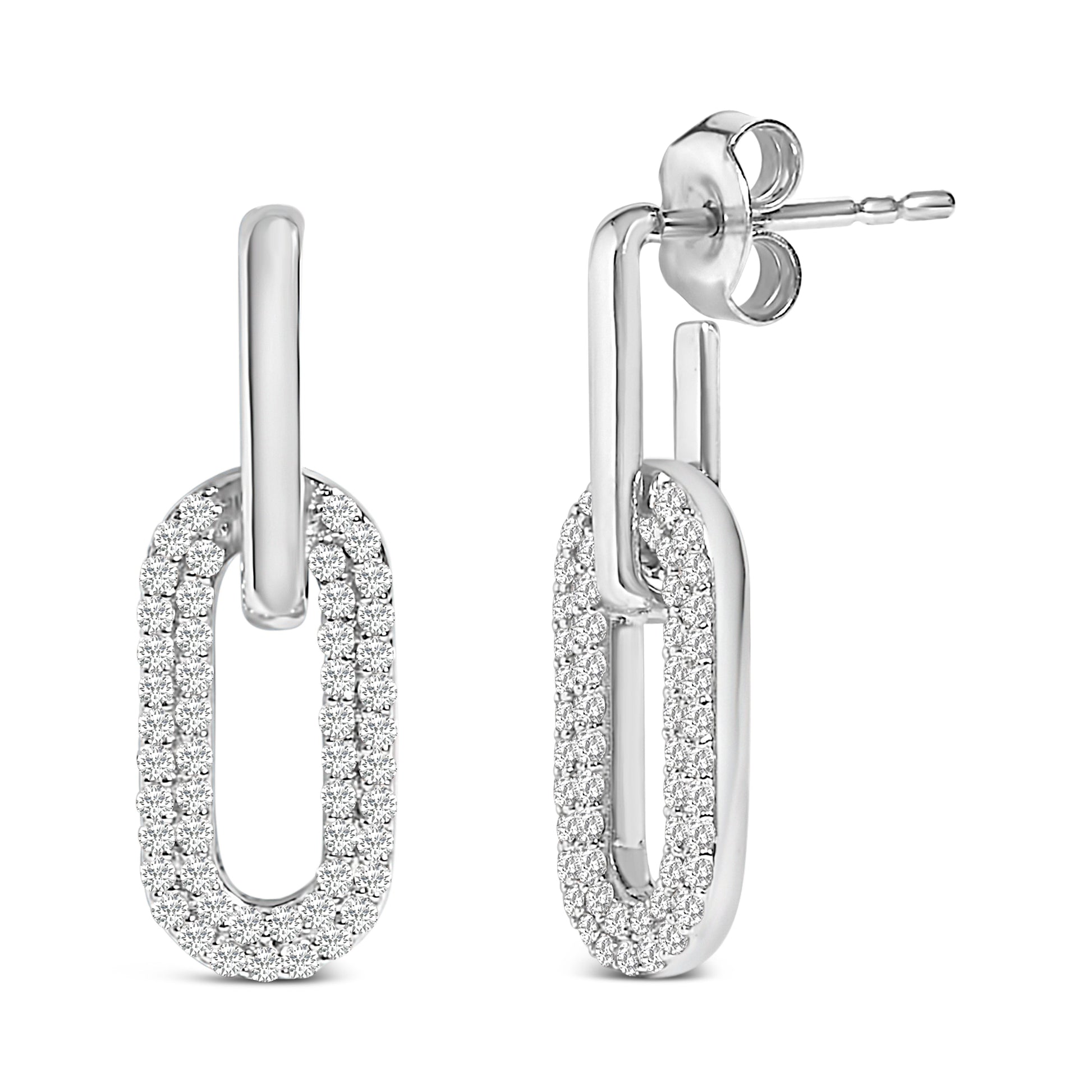 10K White Gold 1/2 Cttw Lab Grown Diamond Dangling Paperclip Drop Earrings Bids.com