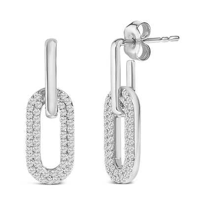 10K White Gold 1/2 Cttw Lab Grown Diamond Dangling Paperclip Drop Earrings Bids.com