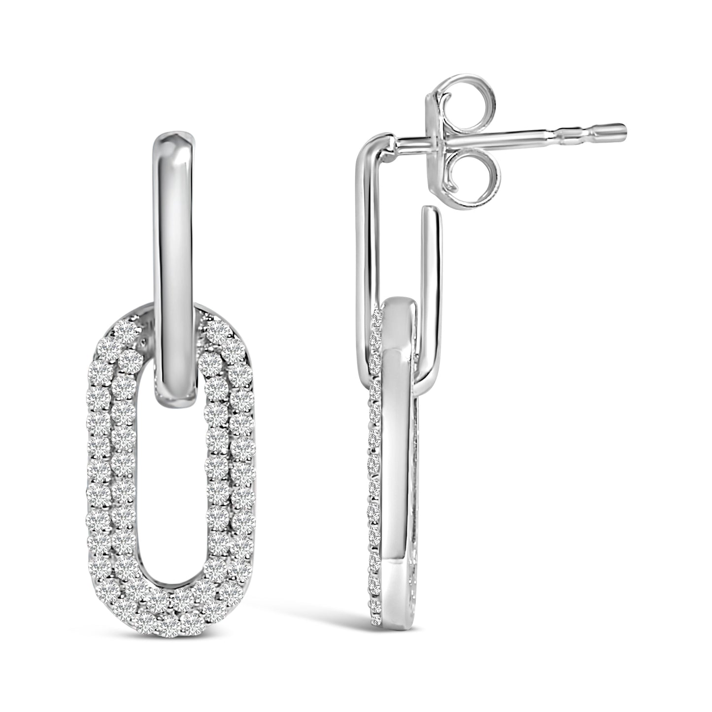 10K White Gold 1/2 Cttw Lab Grown Diamond Dangling Paperclip Drop Earrings Bids.com