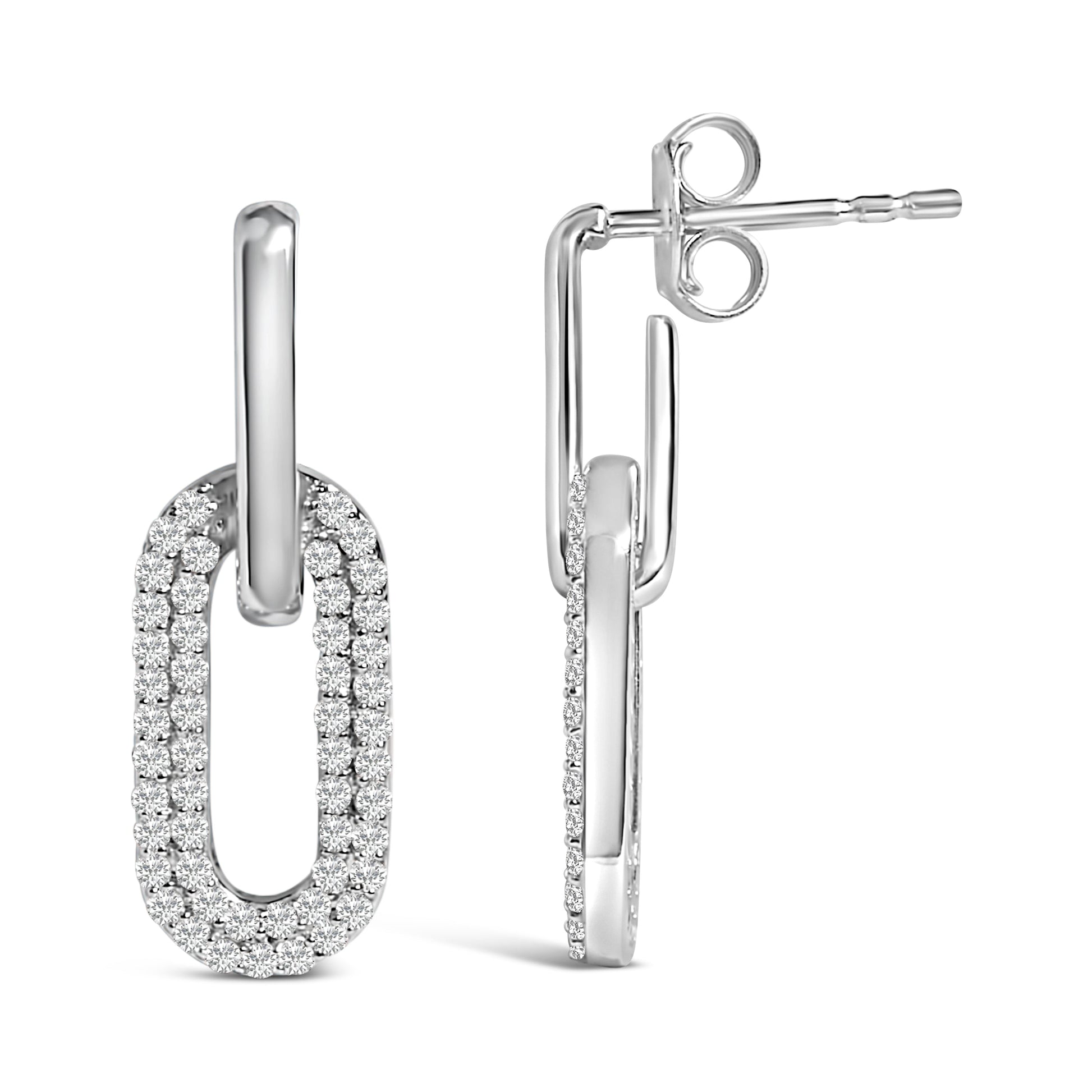 10K White Gold 1/2 Cttw Lab Grown Diamond Dangling Paperclip Drop Earrings Bids.com