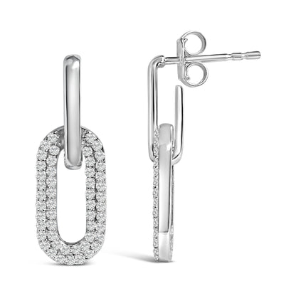 10K White Gold 1/2 Cttw Lab Grown Diamond Dangling Paperclip Drop Earrings Bids.com