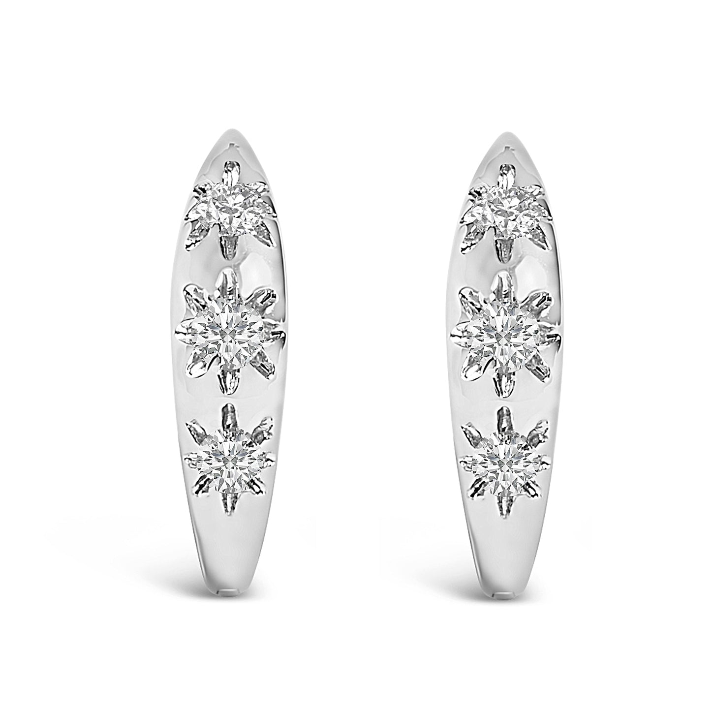 10K White Gold 1/5 Cttw Lab Grown Diamond Three Stone Huggie Hoop Earrings Bids.com