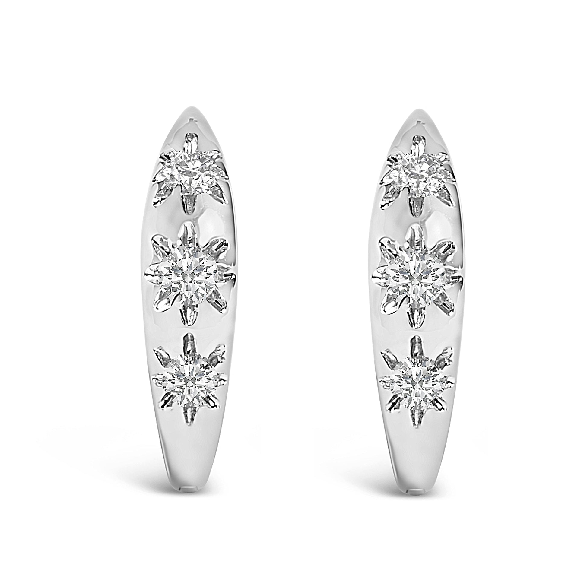 10K White Gold 1/5 Cttw Lab Grown Diamond Three Stone Huggie Hoop Earrings Bids.com