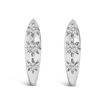 10K White Gold 1/5 Cttw Lab Grown Diamond Three Stone Huggie Hoop Earrings Bids.com