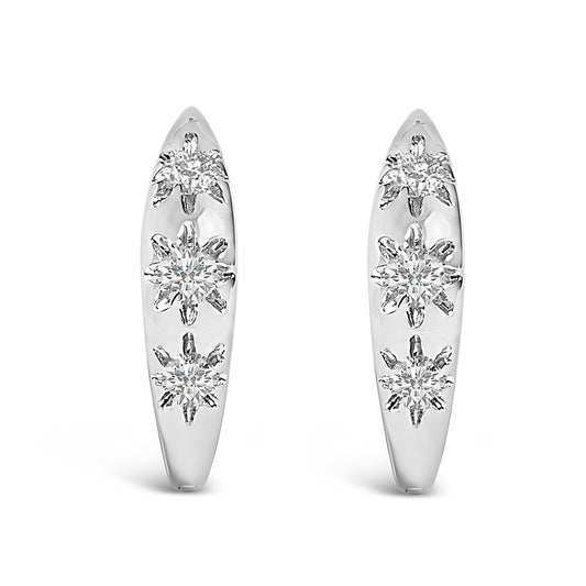 10K White Gold 1/5 Cttw Lab Grown Diamond Three Stone Huggie Hoop Earrings Bids.com