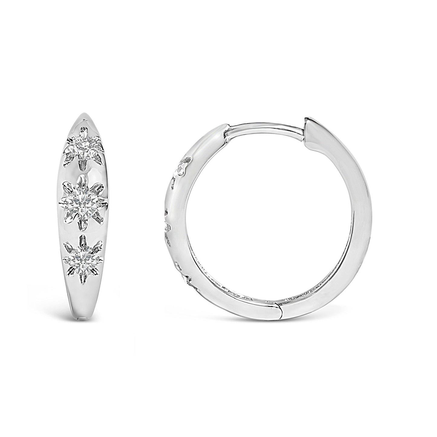 10K White Gold 1/5 Cttw Lab Grown Diamond Three Stone Huggie Hoop Earrings Bids.com