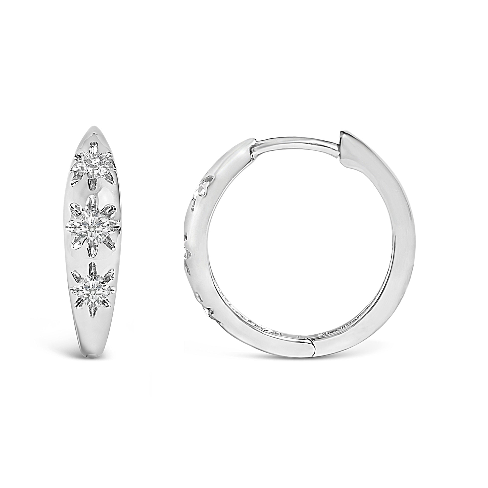 10K White Gold 1/5 Cttw Lab Grown Diamond Three Stone Huggie Hoop Earrings Bids.com