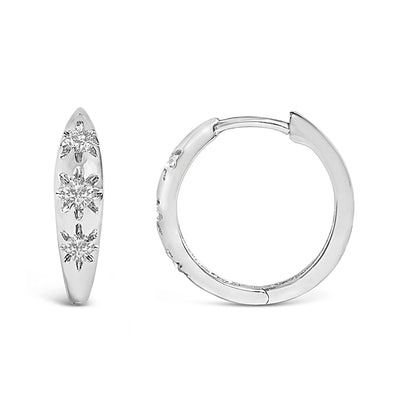 10K White Gold 1/5 Cttw Lab Grown Diamond Three Stone Huggie Hoop Earrings Bids.com