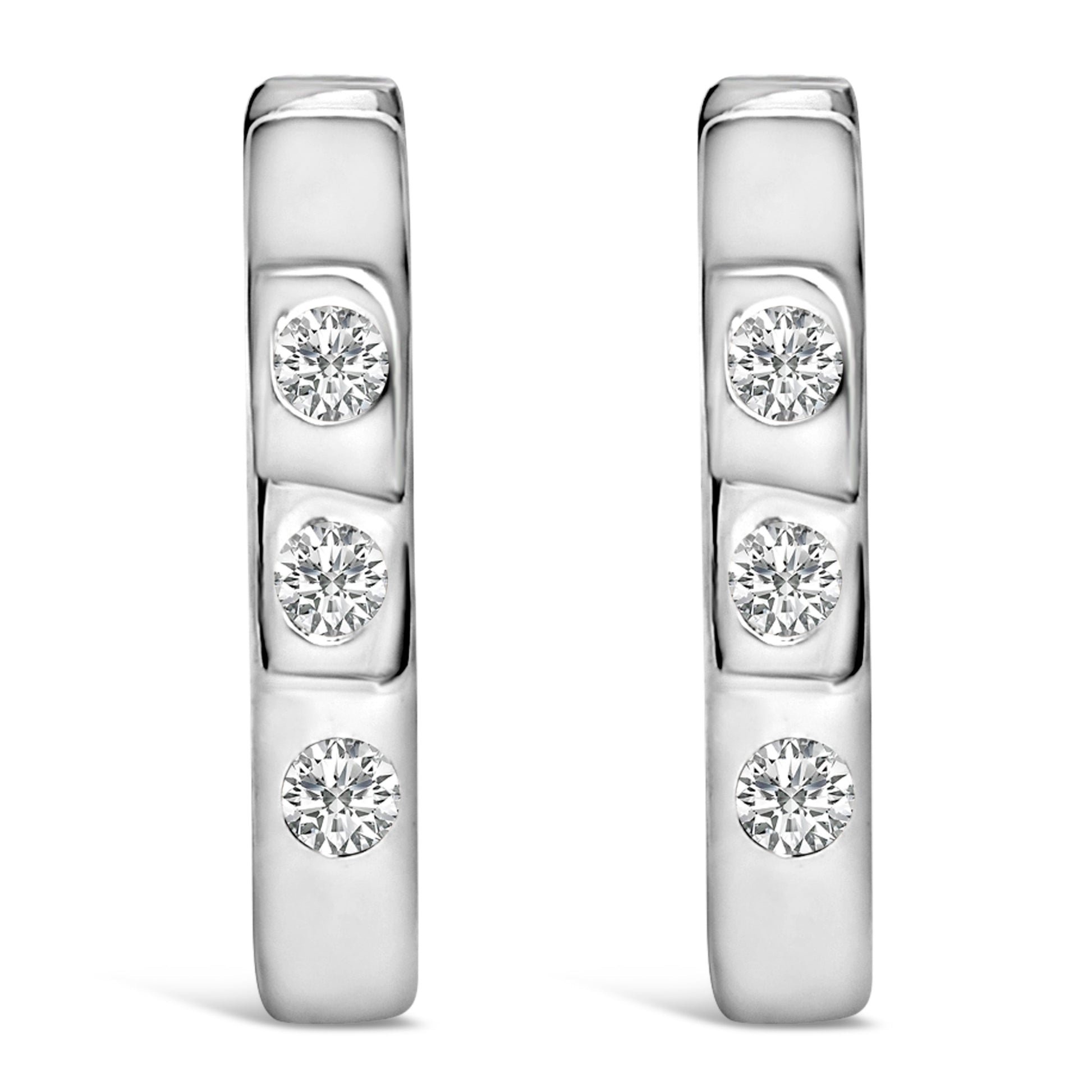 10K White Gold 1/10 Cttw Three Stone Lab Grown Diamond Oval Huggies Hoop Earrings Bids.com