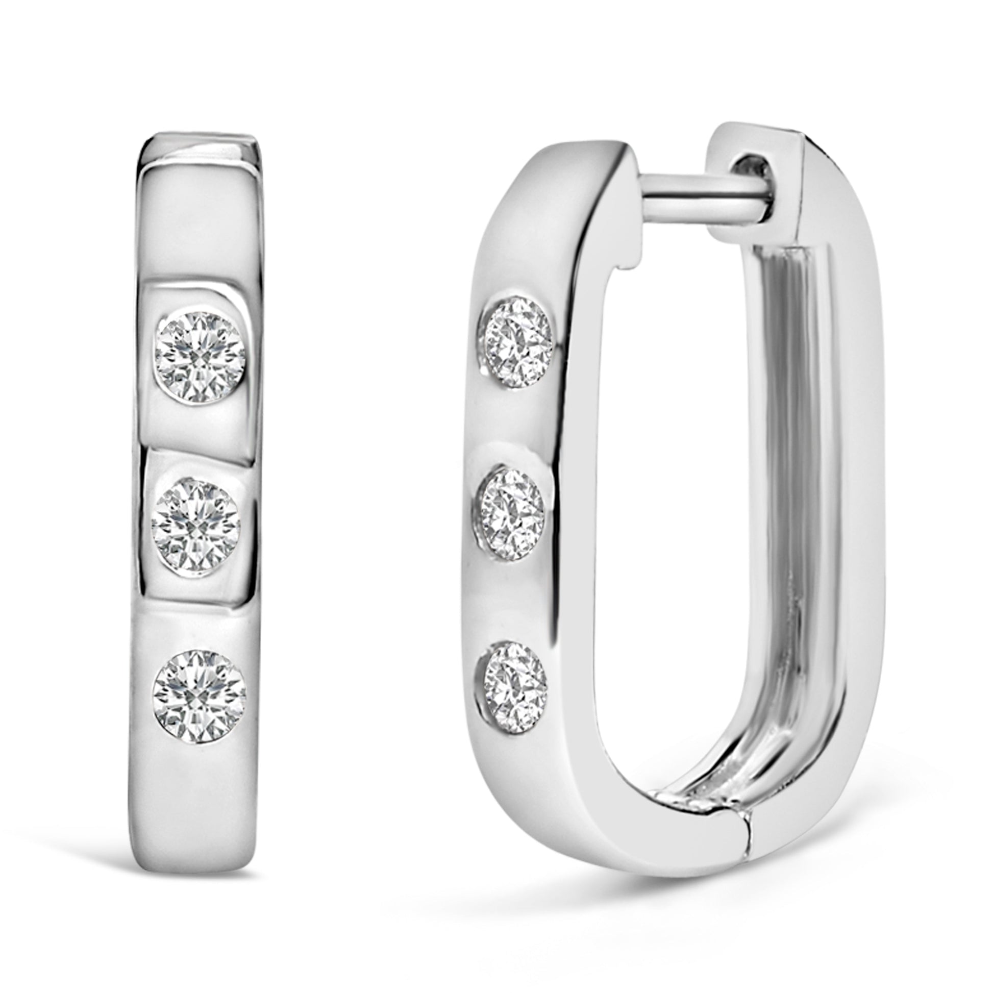 10K White Gold 1/10 Cttw Three Stone Lab Grown Diamond Oval Huggies Hoop Earrings Bids.com