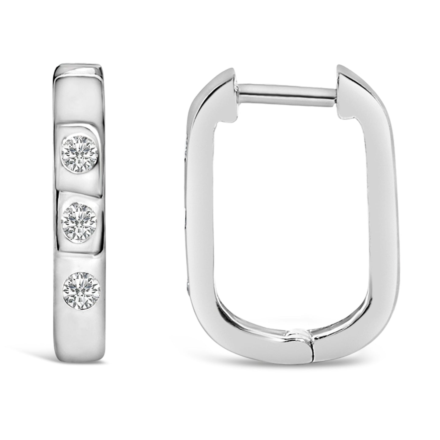 10K White Gold 1/10 Cttw Three Stone Lab Grown Diamond Oval Huggies Hoop Earrings Bids.com