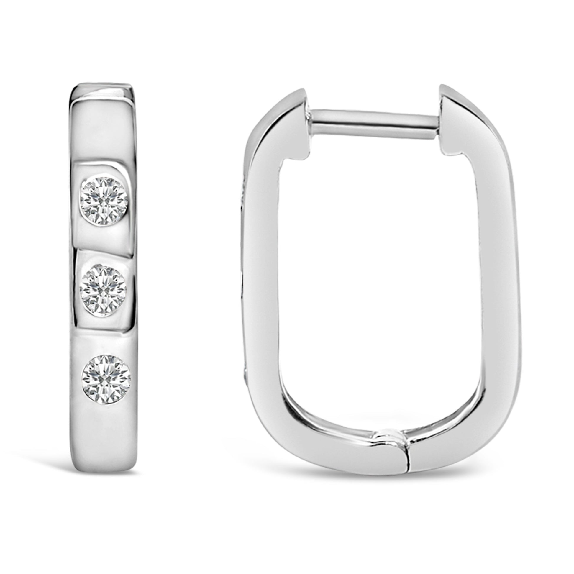 10K White Gold 1/10 Cttw Three Stone Lab Grown Diamond Oval Huggies Hoop Earrings Bids.com