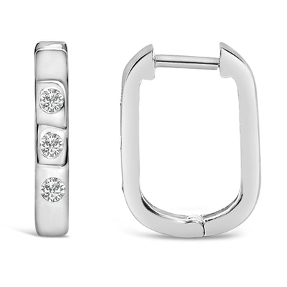 10K White Gold 1/10 Cttw Three Stone Lab Grown Diamond Oval Huggies Hoop Earrings Bids.com